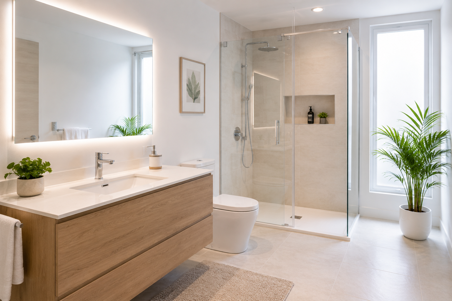 Baño limpio y luminoso